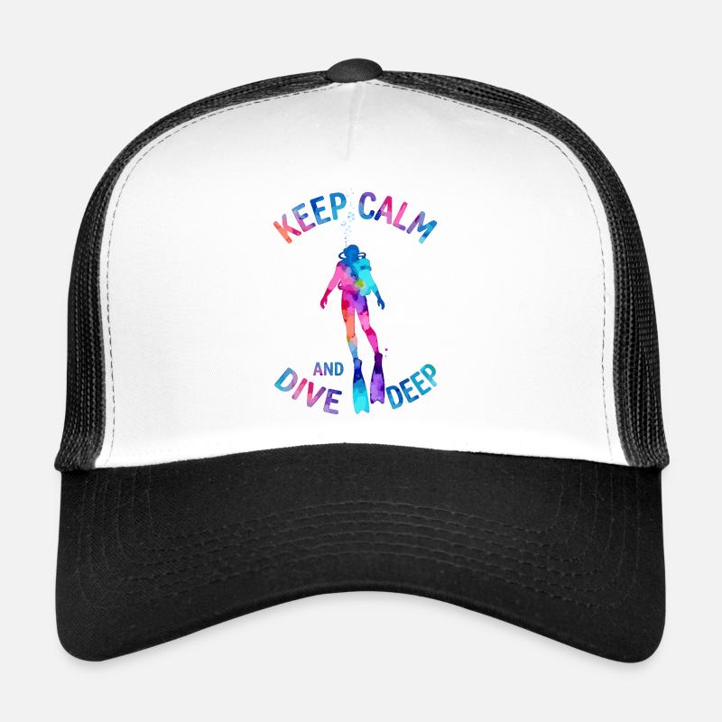Keep Calm Dive Deep Bunter Taucher - Trucker Cap - Weiß/Schwarz