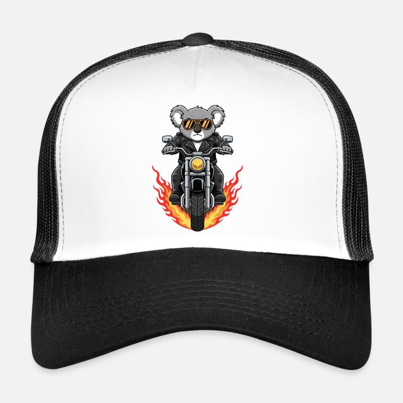 Cool Biker Koala Motorcycle Flames Trucker Cap
