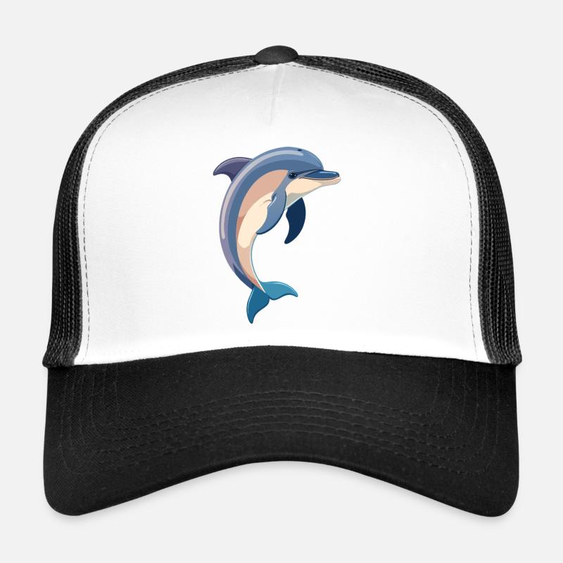 blauer Delfin springt aus Wasser Illustration Trucker Cap