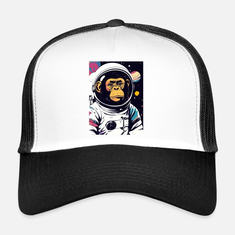 Motif du singe astro en combinaison spatiale Atroonaut Chimpanzé Casquette trucker 