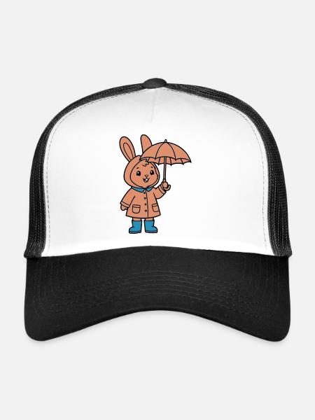 Cute Bunny Raincoat Umbrella - Trucker Cap - white/black - Front