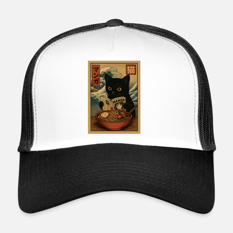 Cat lit des mangas mangeant Ramen Wave Casquette trucker 