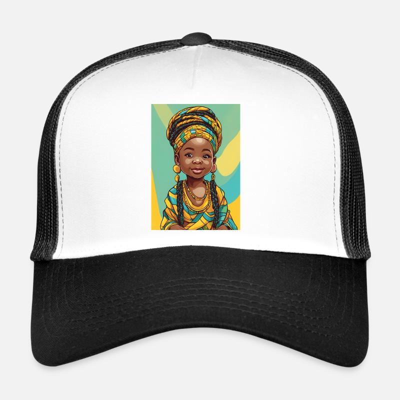 Buntes Afro-Porträtkind - Trucker Cap - Weiß/Schwarz