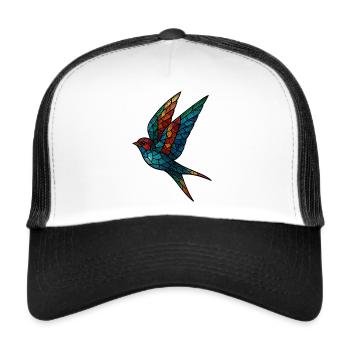 Schwalben-Buntglas-Mosaik Farbenfroher Vogel - Trucker Cap - Weiß/Schwarz - Vorne