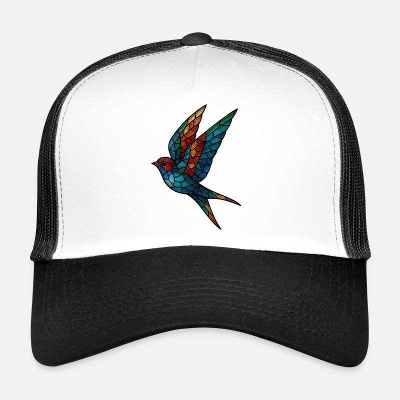 Schwalben-Buntglas-Mosaik Farbenfroher Vogel Trucker Cap