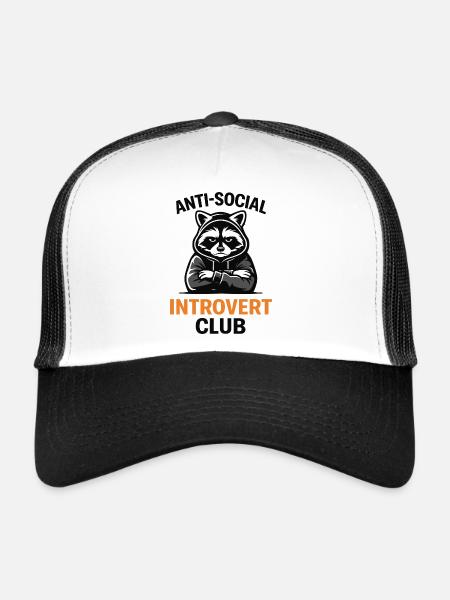 Sweat à capuche du club de ratons laveurs introvertis - Casquette trucker  - blanc/noir - Devant