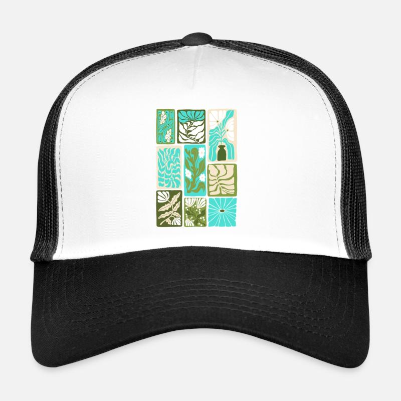 Farbenfrohes botanisches Mosaik - Trucker Cap - Weiß/Schwarz