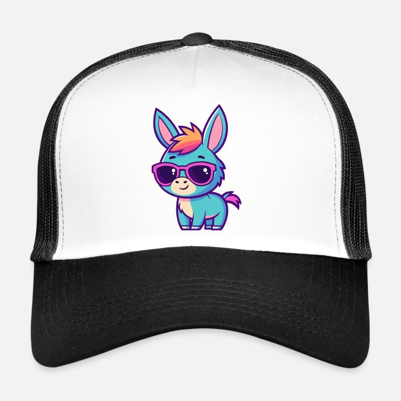 Retro Colorful Donkey Pink Glasses Trucker Cap