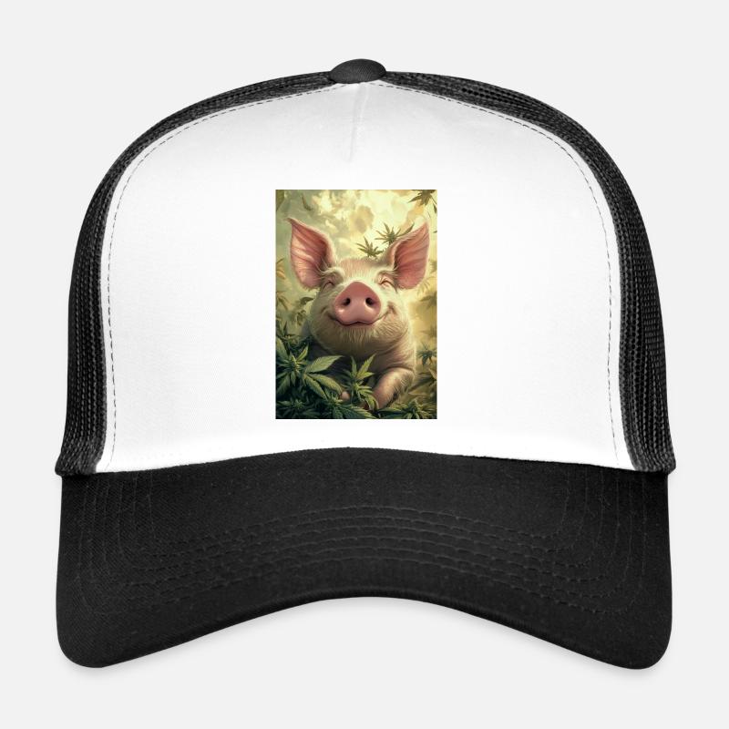 Cochon heureux dans la forêt de chanvre Casquette trucker 