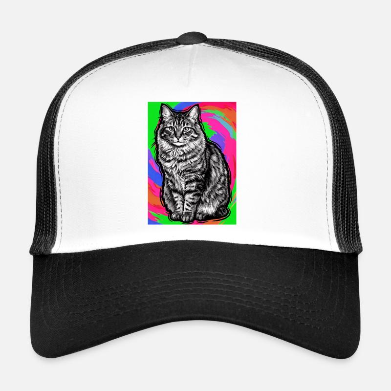cat - Trucker Cap - white/black