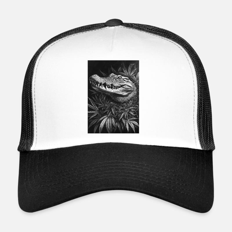 Crocodile dans la forêt de feuilles de chanvre Casquette trucker 
