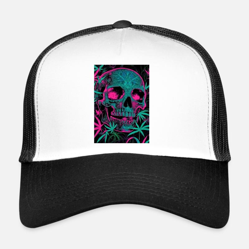Neon-Skull mit Cannabisblatt-Pattern Trucker Cap