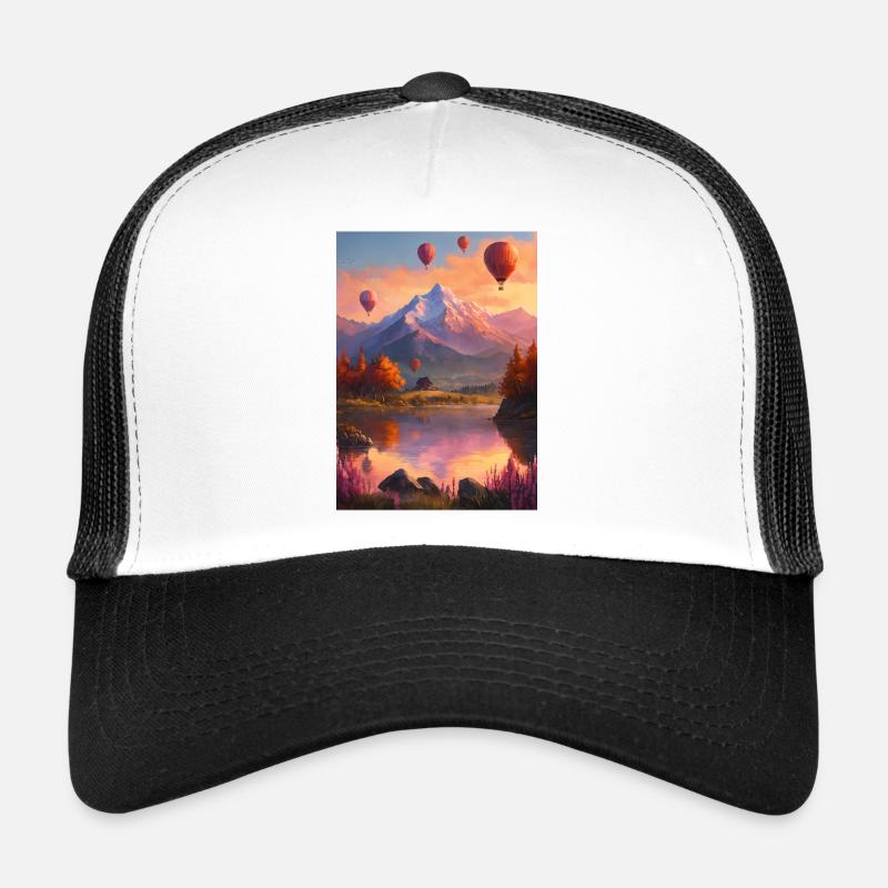 Ballonfahrt  am Bergsee bei Abendrot Trucker Cap