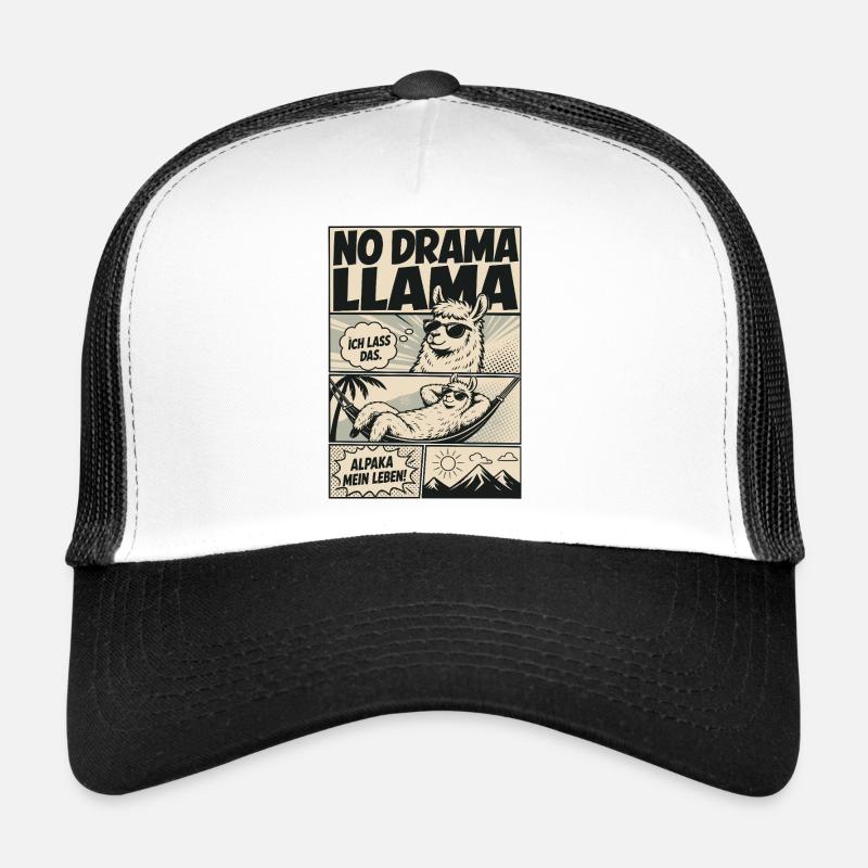 No Drama Llama Vintage Comic Alpaka - Trucker Cap - Weiß/Schwarz
