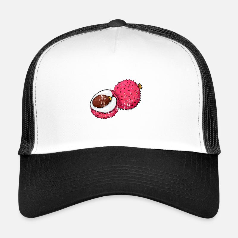 Retro Vintage Grunge Style Litschi Lychee - Trucker Cap - Weiß/Schwarz