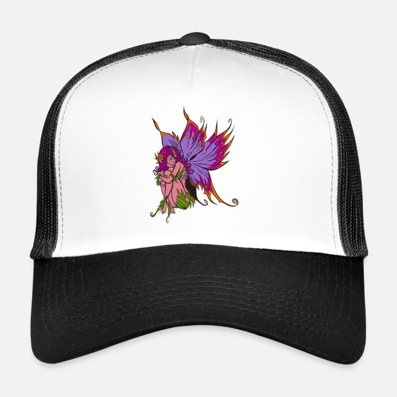 Fée elfe assis avec grandes ailes papillon Casquette trucker 