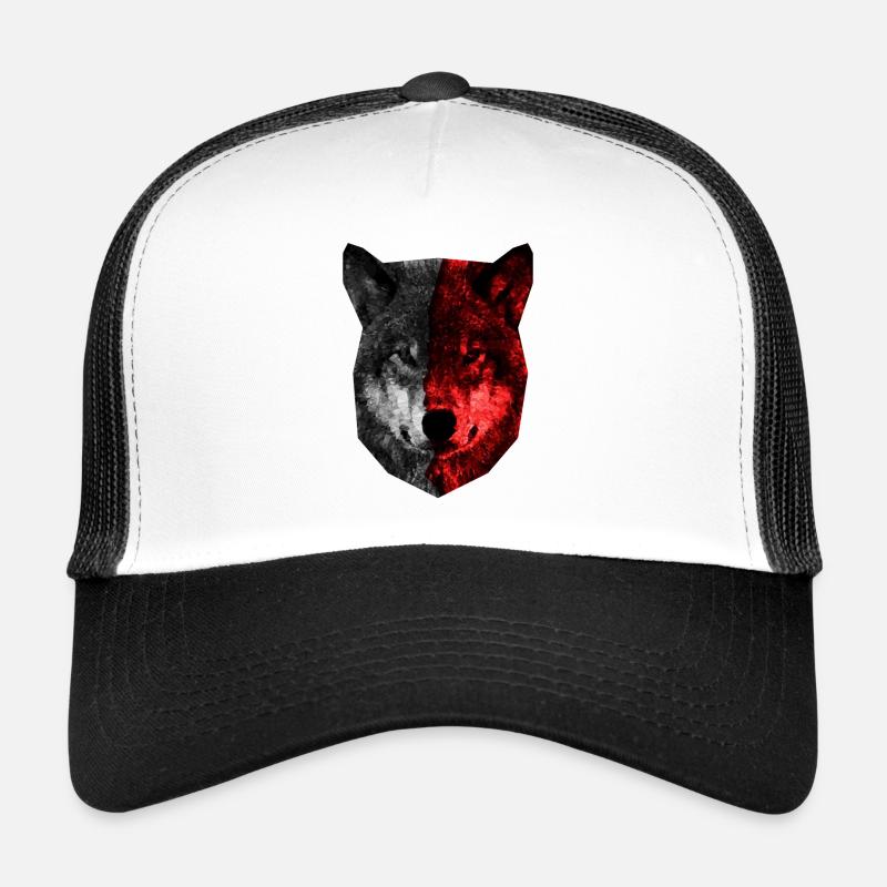 wolf dog polygon black red Trucker Cap