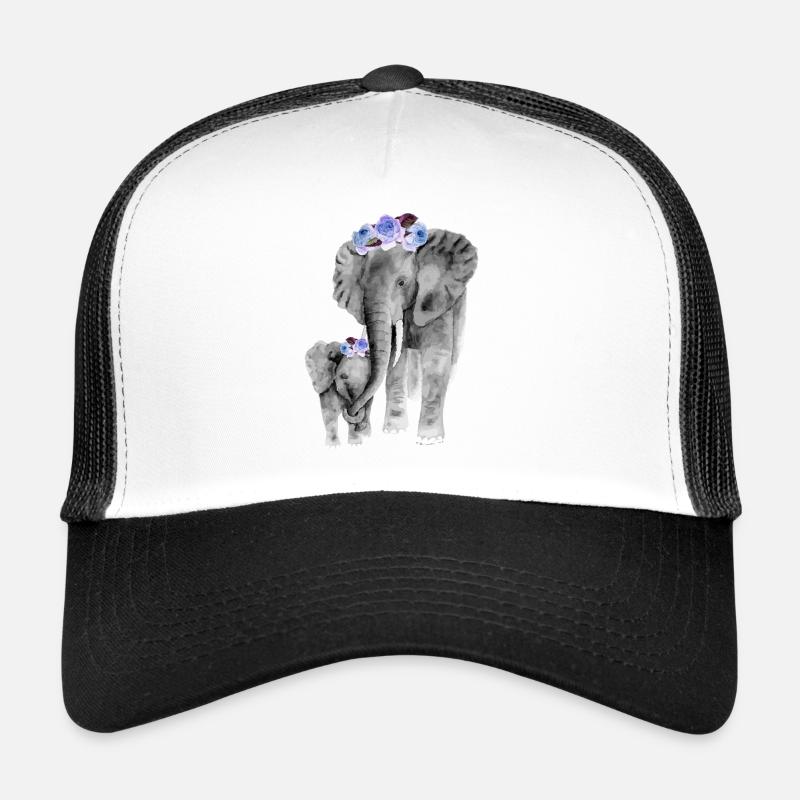 Mutter und Tochter Elefant - Trucker Cap - Weiß/Schwarz