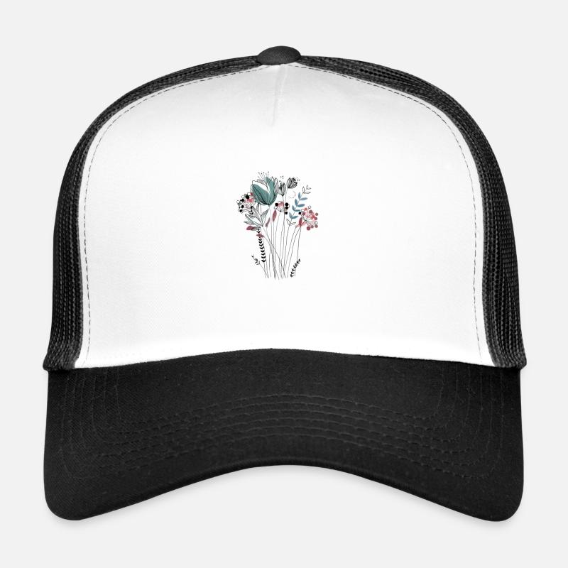 Blumen - Trucker Cap - Weiß/Schwarz