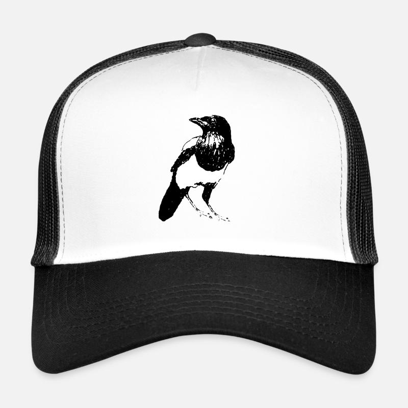 Elster Vogel * Magpie Bird * Jack Joblin Design - Trucker Cap - Weiß/Schwarz