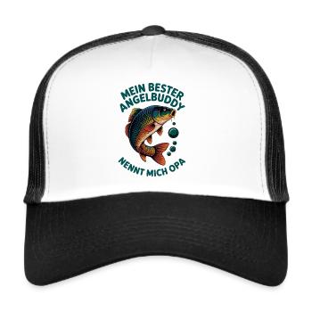 Angeln mit den Enkeln Angel Opa Angelbuddy - Trucker Cap - Weiß/Schwarz - Vorne