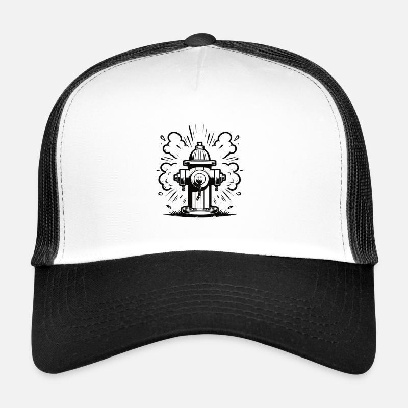 Retro Hydrant – Klassischer Hydranten Design - Trucker Cap - Weiß/Schwarz