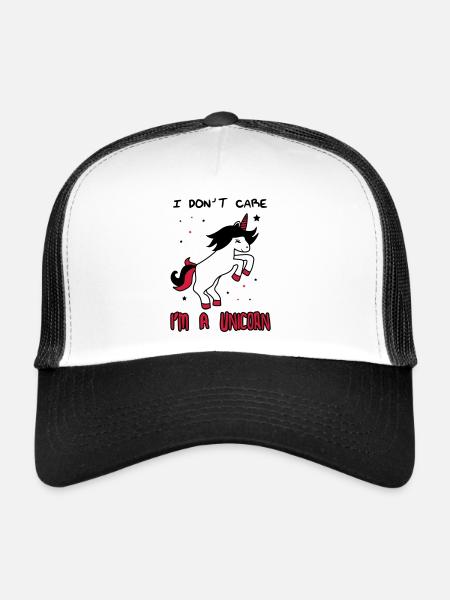 I don't care i'm a unicorn,licorne,humour,citation - Casquette trucker  - blanc/noir - Devant