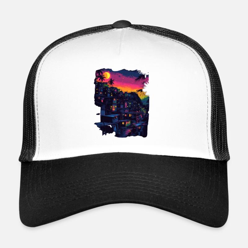 Favela bei Nacht - Trucker Cap - Weiß/Schwarz