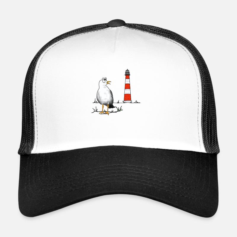 Seagull, lighthouse, sea, cleaned up Trucker Cap