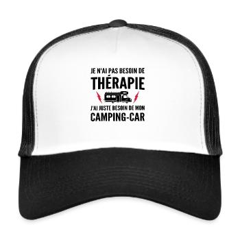 thérapie et camping-car / humour camping-car - Casquette trucker  - blanc/noir - Devant