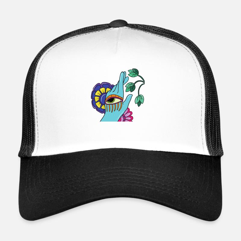 Main turquoise - Casquette trucker  - blanc/noir