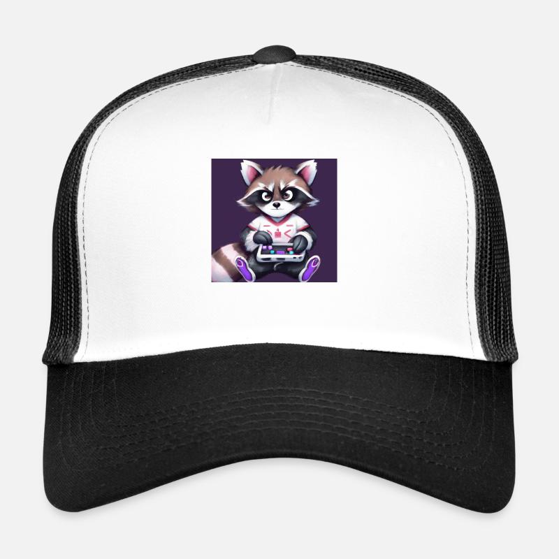 kaweii racoon playing computer games Trucker Cap