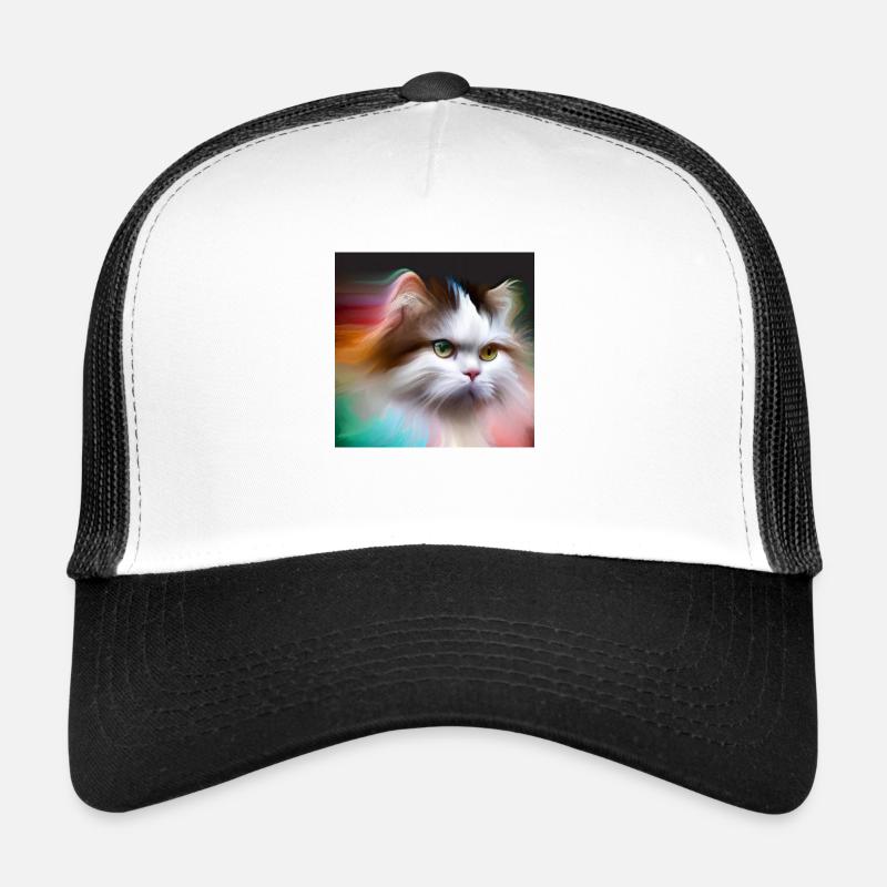 Cute Cat in Digital Art - Trucker Cap - white/black