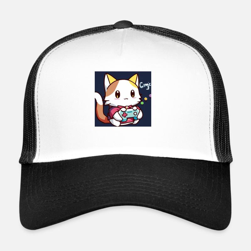 kaweii cat playing computer games Trucker Cap
