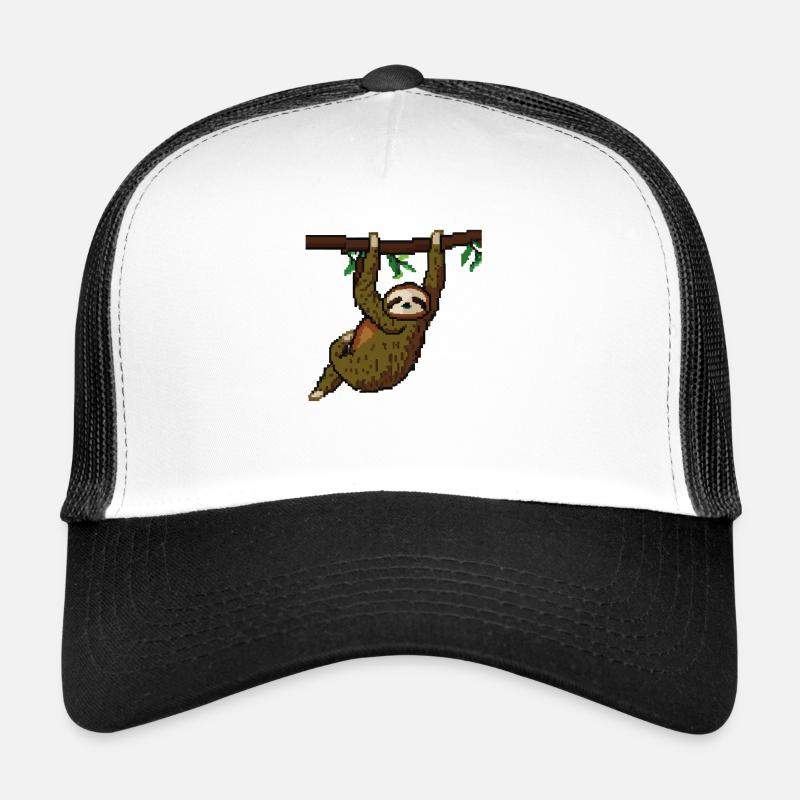 Faultier Verpixelt Pixel Faultier Faulenzer - Trucker Cap - Weiß/Schwarz