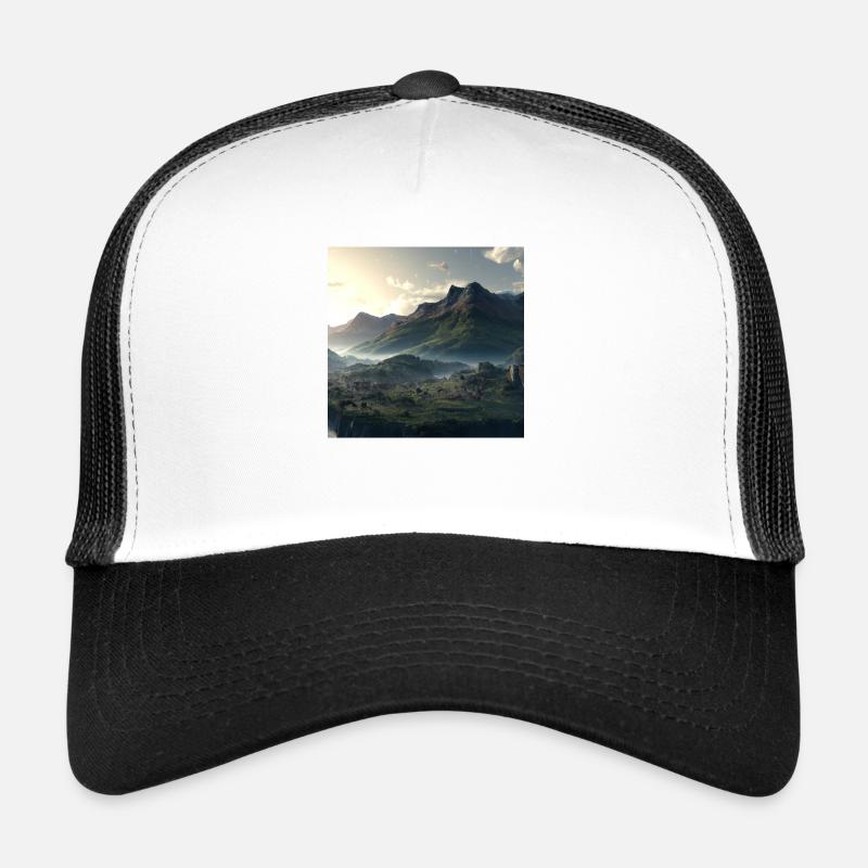 Wunderschöne Berglandschaft im Nebel Trucker Cap