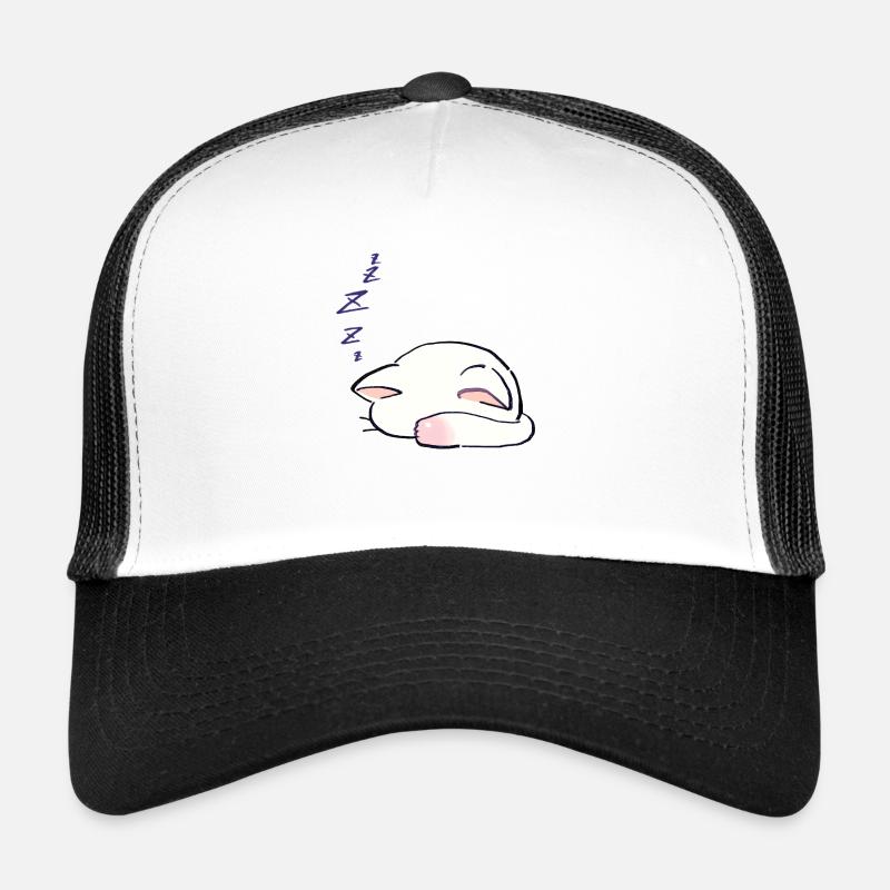 Je dessine Lucky Star White Cat dormant avec son Casquette trucker 