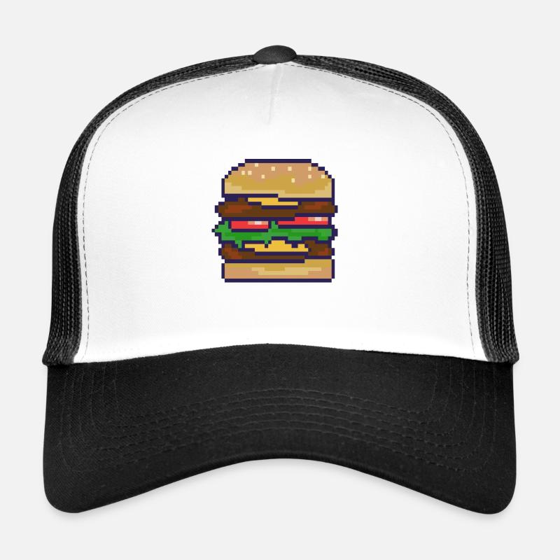 Cheeseburger Pixelart - Trucker Cap - Weiß/Schwarz