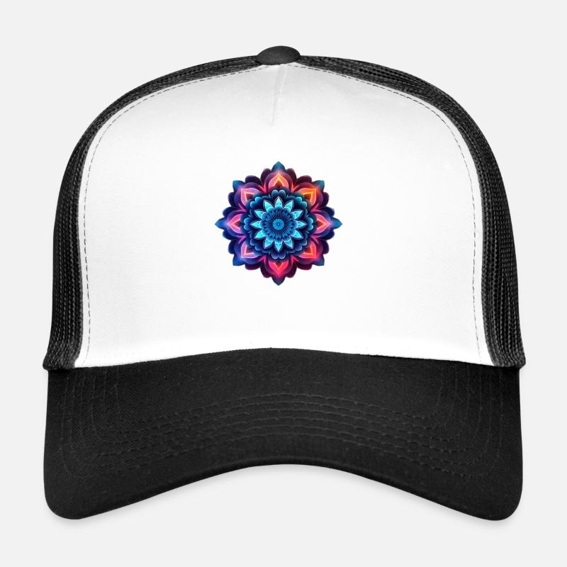 Mandala bunte Blume Neon - Trucker Cap - Weiß/Schwarz