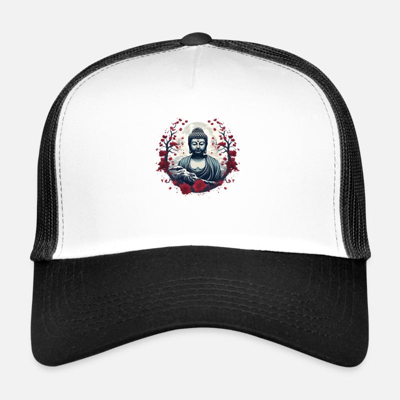 Buddha-Statue - Trucker Cap - Weiß/Schwarz