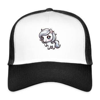 süßes weißes Pony Comic - Trucker Cap - Weiß/Schwarz - Vorne