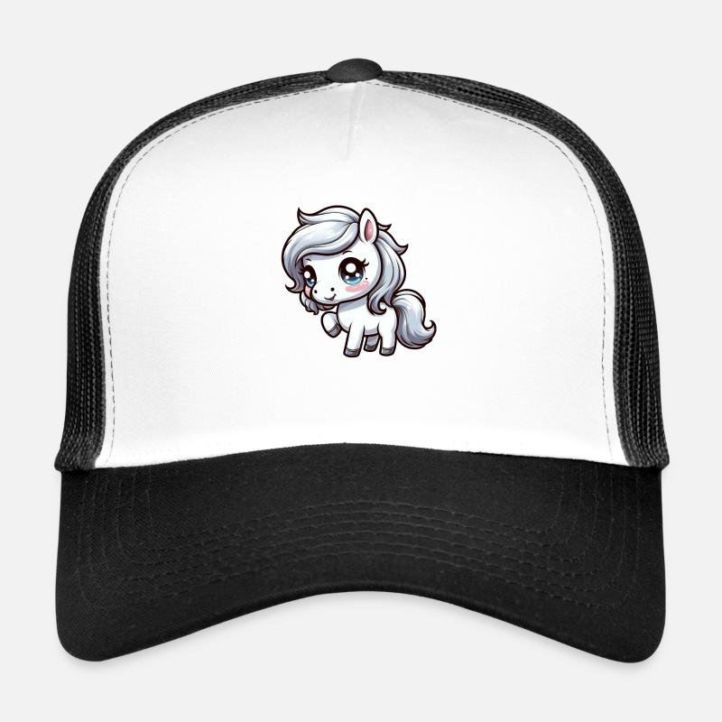 cute white pony comic Trucker Cap