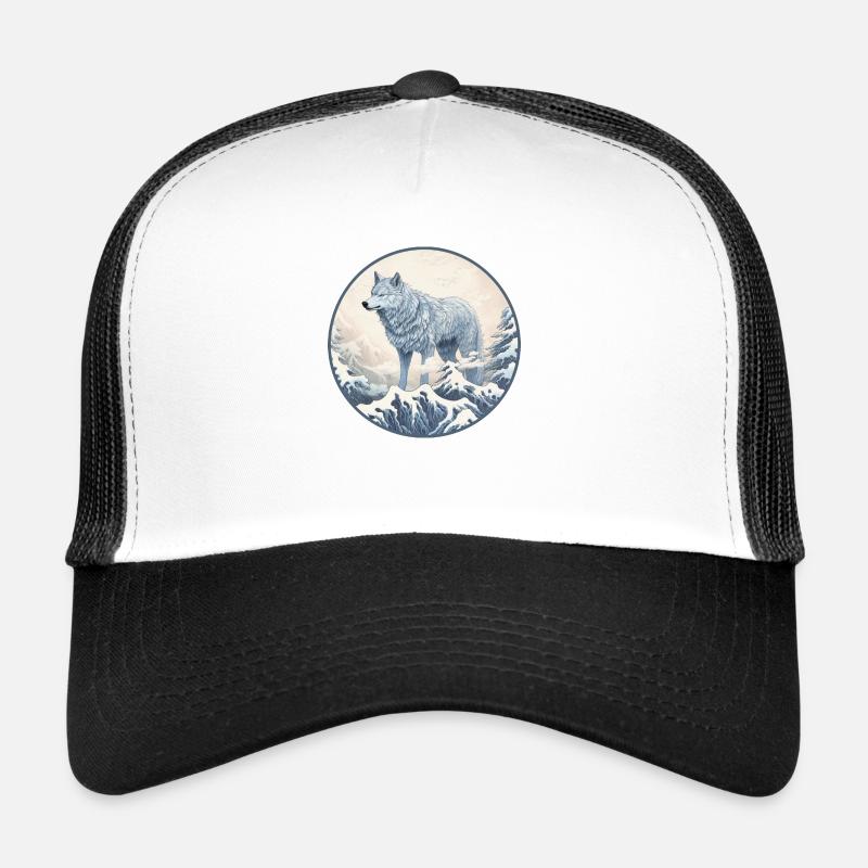 Blauer japanischer Wolf und Schnee Trucker Cap