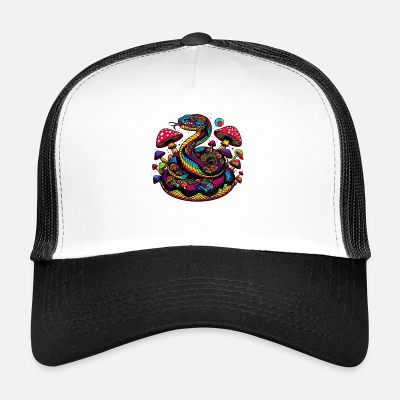 Psychedelic snake with mushrooms - Trucker Cap - white/black