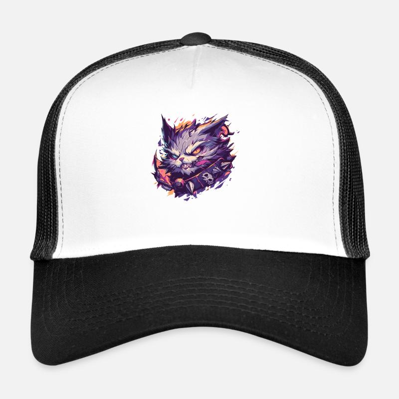 chat menaçant - Casquette trucker - blanc/noir