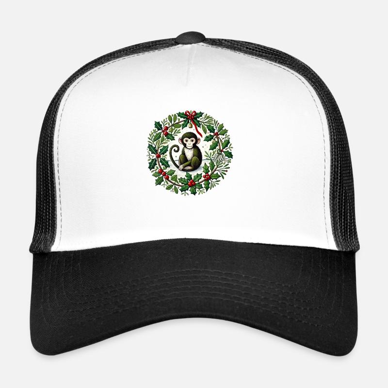 Singe de Noël - Casquette trucker  - blanc/noir