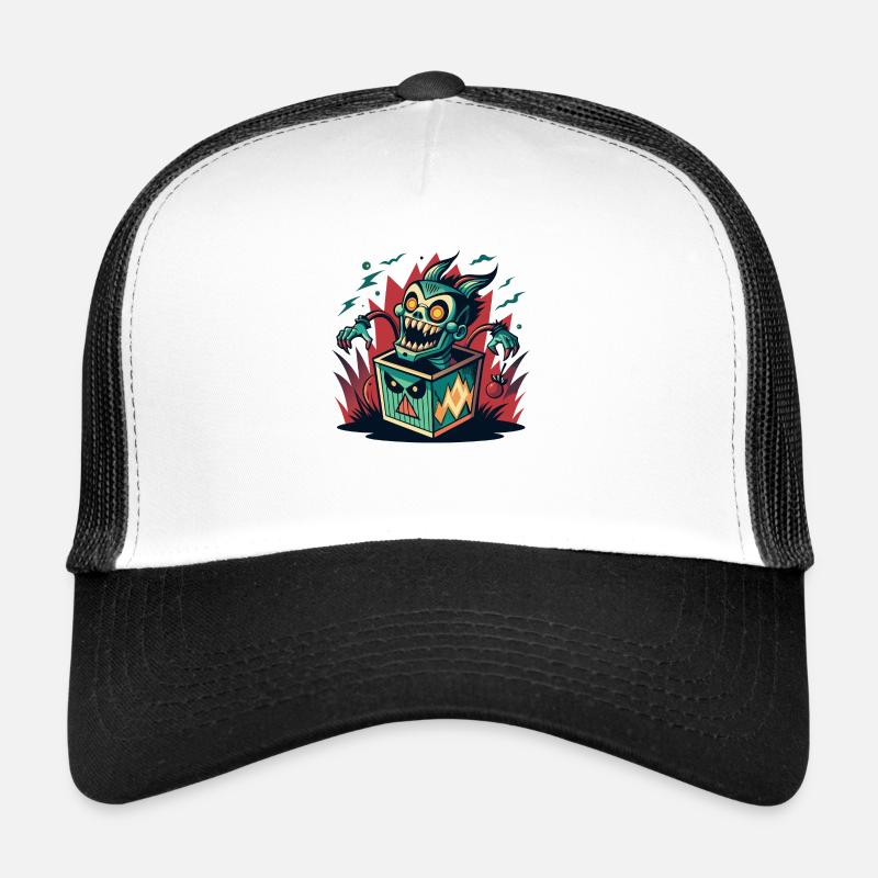 Monster Jack-in-the-Box - Retro Horror Spaß - Trucker Cap - Weiß/Schwarz