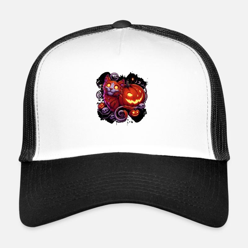 Mystical Cat & Glowing Pumpkins Trucker Cap