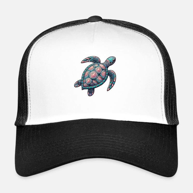Tortue de mer décorative - Casquette trucker  - blanc/noir