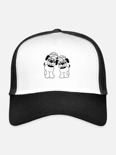 2 DJ chiens lunettes de soleil adolescent casquette casquette équipe - Casquette trucker  - blanc/noir - Devant